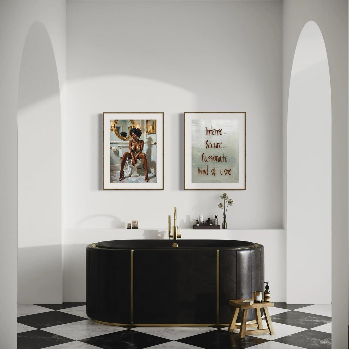 Black Girl Bathroom Wall Art Set of 2 Luxury Black Woman Poster Print Sensual African American Wall Art Afro Feamle Canvas Painting Print for Bathroom Toilet Home Decor, 16x24inch Unframed
