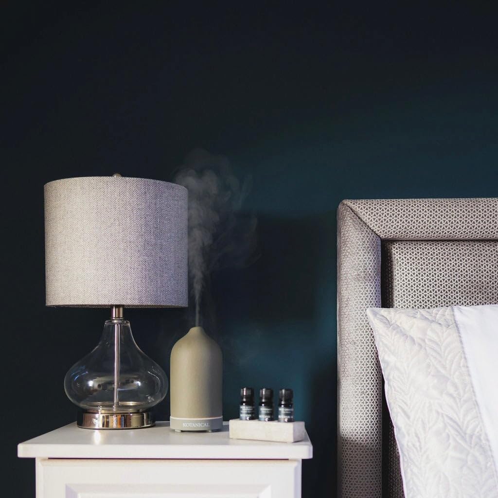 Kotanical Grey Stone Essential Oil Diffuser – Ceramic Aromatherapy Diffuser with Ultrasonic Mist, LED Ambient Light & Auto Shut-Off for Home, Bedroom, Office
