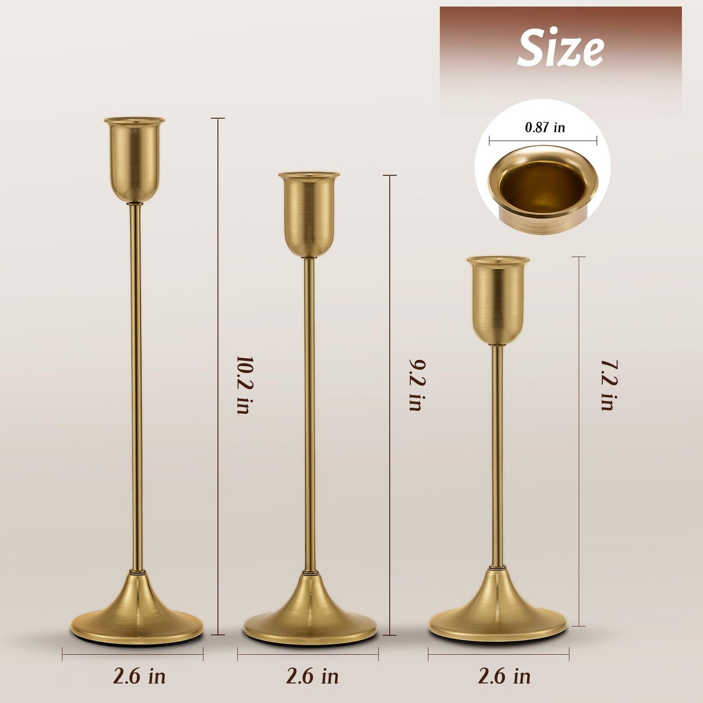 Brass Gold Candlestick Holders Set of 6, Metal Taper Candle Stick Holder