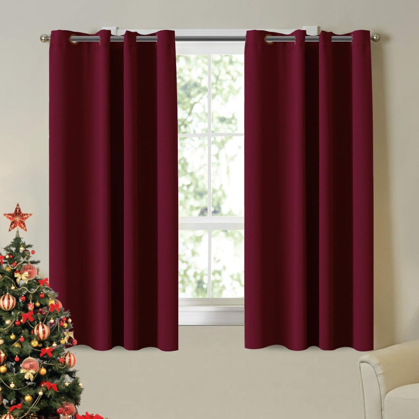 Turquoize Burgundy Bedroom Curtains Blackout Draperies/Panels for Kids Room Thermal Insulated Solid Grommet Blackout Curtains/Draperies for Christmas & Thanksgiving Day, 52x63 Inch, 2 Panels, Burgundy