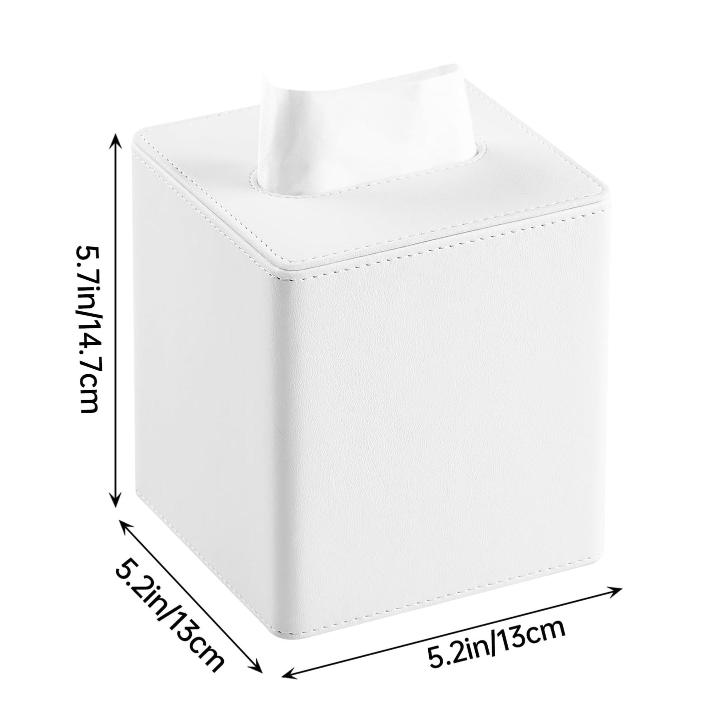 MEIBOOCH PU Leather Tissue Box Cover Square Tissue Box Holder with Magnetic Closure (Cream-White)