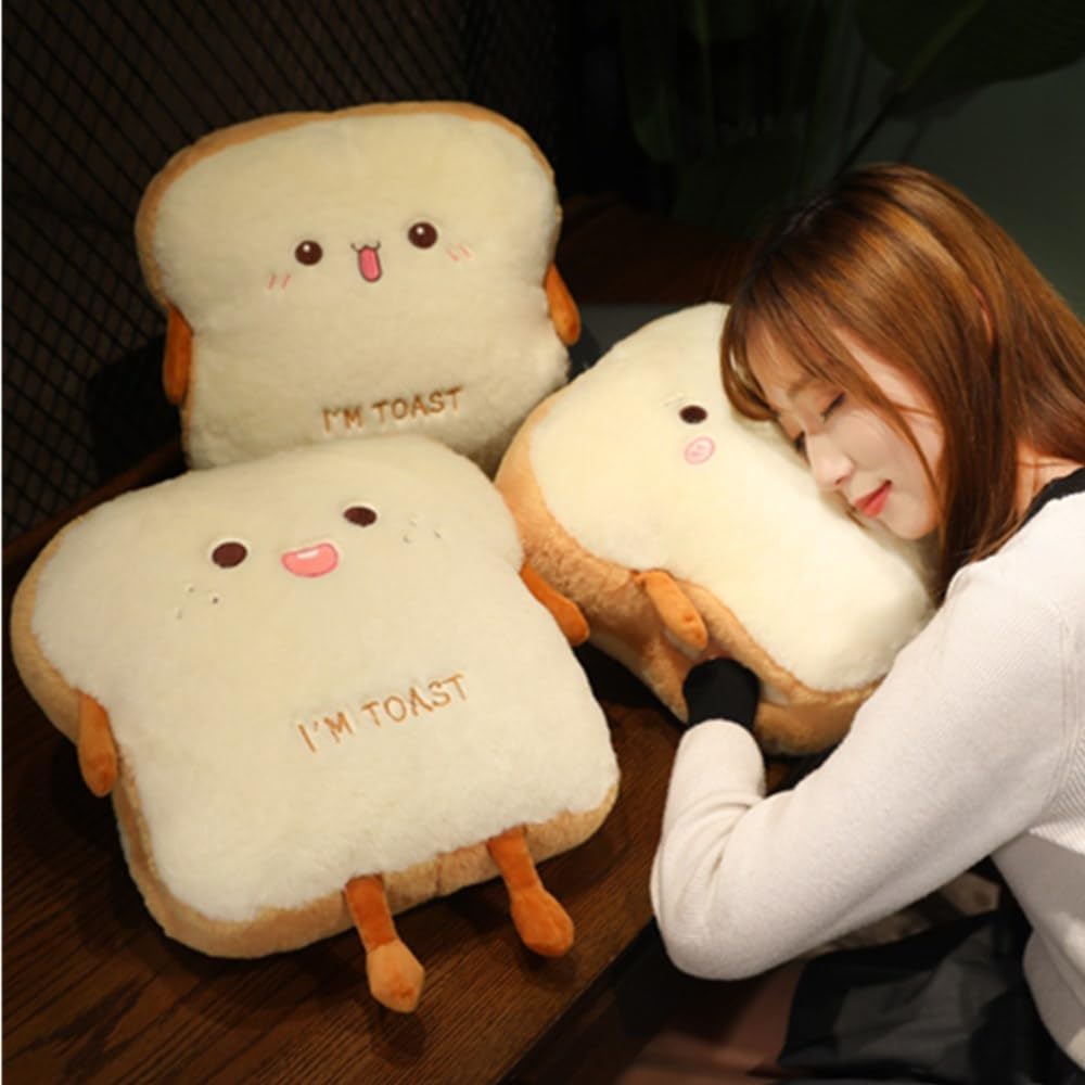 OUKEYI Toast Bread Plush Pillow, Brown, 15.7'' x 13.7'' x 5''