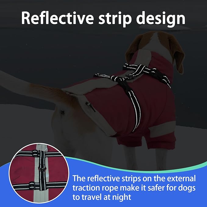 MIGOHI Waterproof Dog Coat with Harness Adjustable Dog Jacket Pet Winter Coat with Zipper,Christmas Small Fleece Jacket for Small Dogs,Extra Long Sleeves Warm Winter Snowsuit for Dogs,M,Pink
