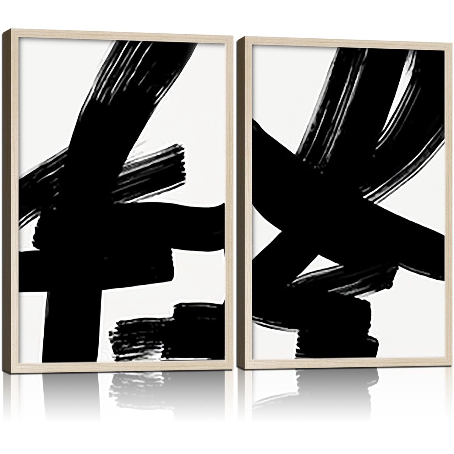 Abstract lines Canvas Wall Art 2Pcs Framed Modern Minimalist Prints Brush Stroke Gallery Picture Posters Living Room Bedroom Office 12x16 Inch Ready to Hang