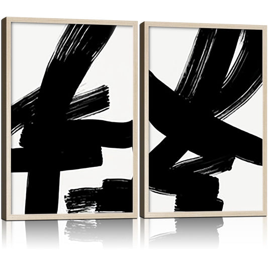 Abstract lines Canvas Wall Art 2Pcs Framed Modern Minimalist Prints Brush Stroke Gallery Picture Posters Living Room Bedroom Office 12x16 Inch Ready to Hang
