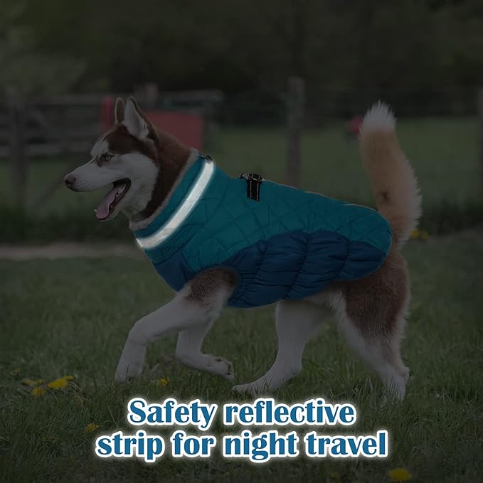 OUOBOB Winter Dog Coat,Large Dog Jacket,Waterproof Pet Jacket with Back Zipper,Pet Coat with Harness Built in,Warm Dogs Coat with Fleece Lined,Snow Jacket Clothes French Bulldog Shiba Inu,L