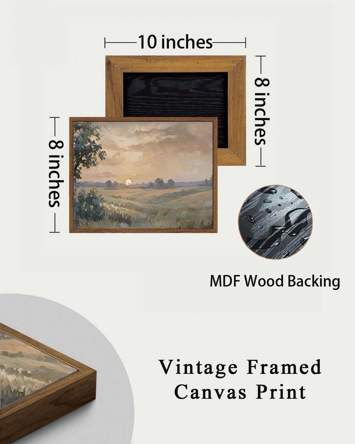 KISSFOX Framed Wall Art Vintage Wall Art Sunset Scenery Canvas Art Landscape Pictures Countryside Paintings Neutral Artwork Farmhouse Prints For Bedroom Kitchen Living Room