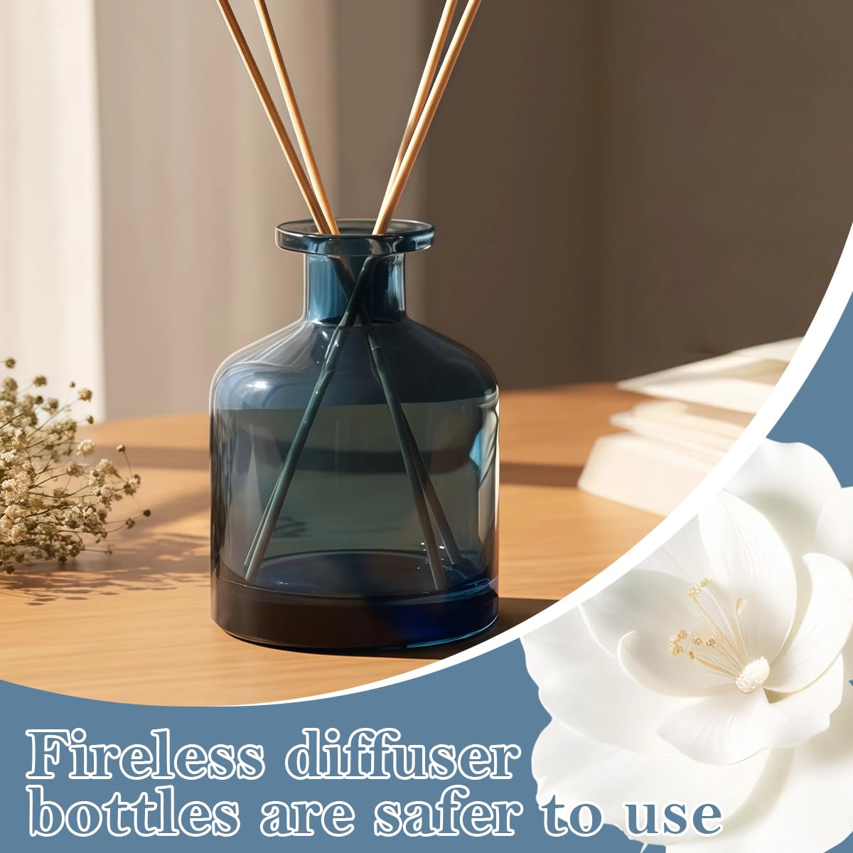 150ml/5oz Blue Empty Glass Diffuser Bottle Aromatherapy Jar Container Fragrance Accessories Use for DIY Replacement Diffuser Sticks Sets Essential Oils Crafts Decor