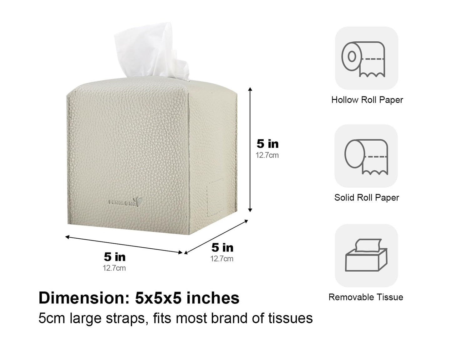 PENGLONG Tissue Box Cover 5X5X5'' PU Leather Tissue Holder Square Tissue Cube Box Organizer for Bathroom Vanity Countertop, Car, Night Stands, Office, Home, Kitchen (2Pack, Lime White)