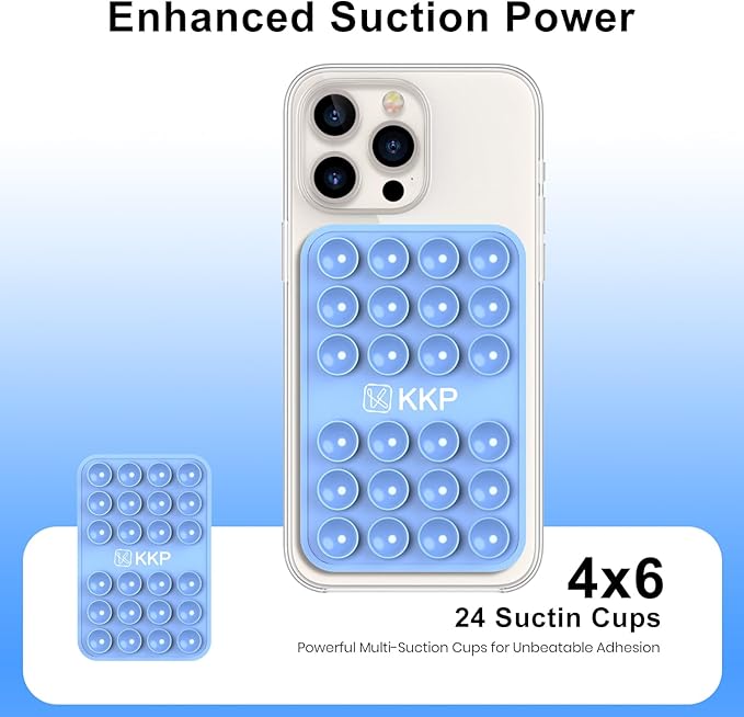 KKP Classic MAX - Silicone Suction Phone Case Adhesive Mount - Hands-Free, Strong Grip Holder for Selfies and Videos - iPhone and Android Compatible - 2.6″ x 3.9″