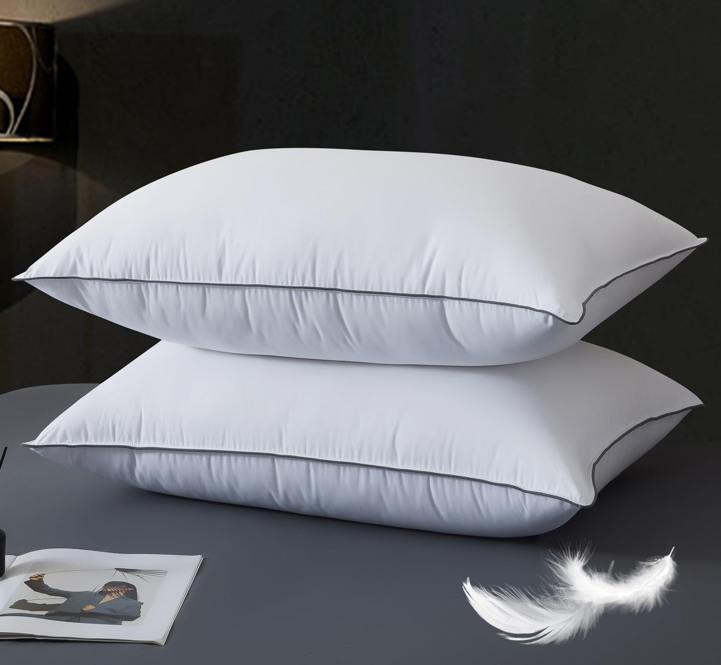 WhatsBedding Goose Down Pillows King Size Set of 2, Luxury Hotel Bed Pillows for Deep Sleep, Fluffy Soft Feather Down Pillow for Back, Stomach or Side Sleepers, 20" x 36"