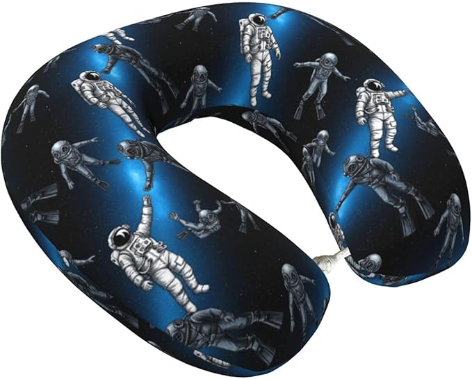 Memory Foam Airplane Pillow Astronaut and Scuba Diver Art for Car Chin Head Neck Supporting, U Shape Pillows Travel Cushion for Office, Nap Sleeping