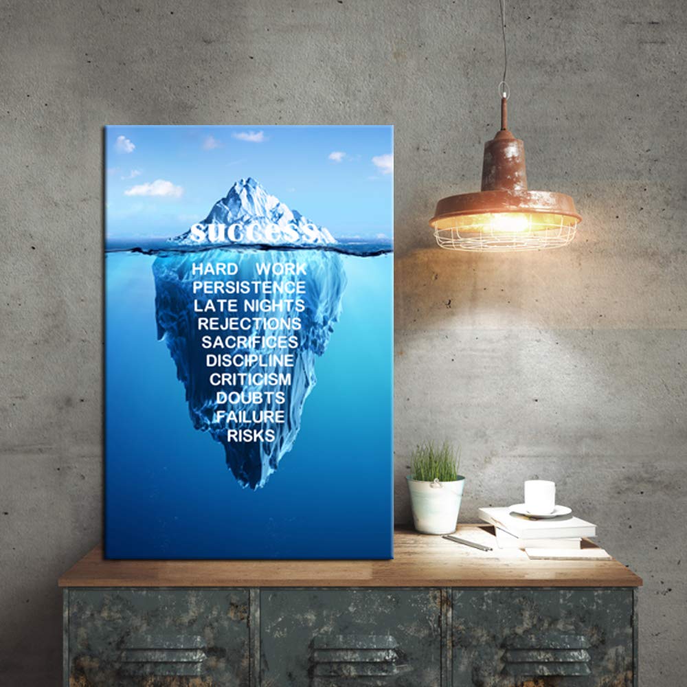 KREATIVE ARTS - Canvas Quotes Wall Art Success Inspiration Motivation Iceberg Poster Stretched Gallery Wraps Giclee Print Ready to Hang for Office and Home Decor 24x36inch
