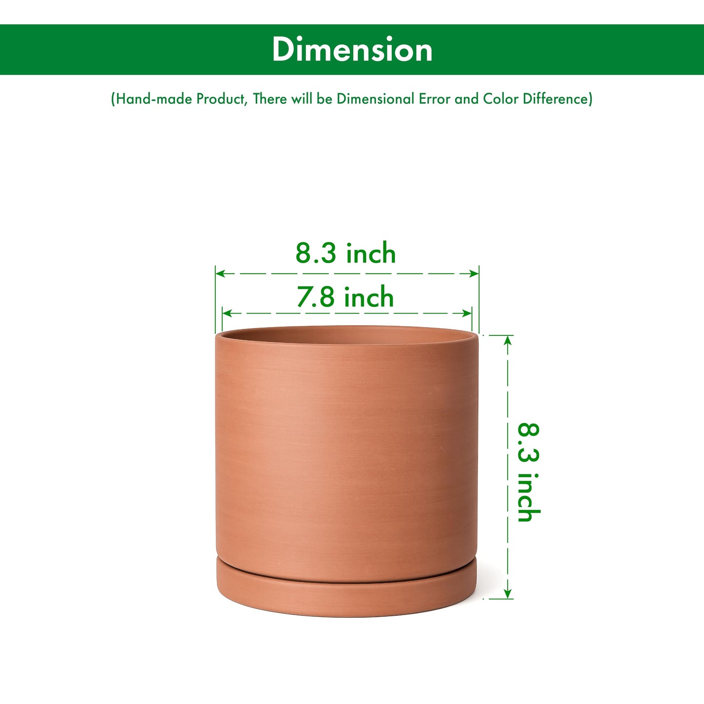 D'vine Dev Medium 8 Inch Terracotta Plant Pot with Drainage Hole and Saucer, Round Cylinder Planter Pot for Indoor Plants, 40-X-A-4