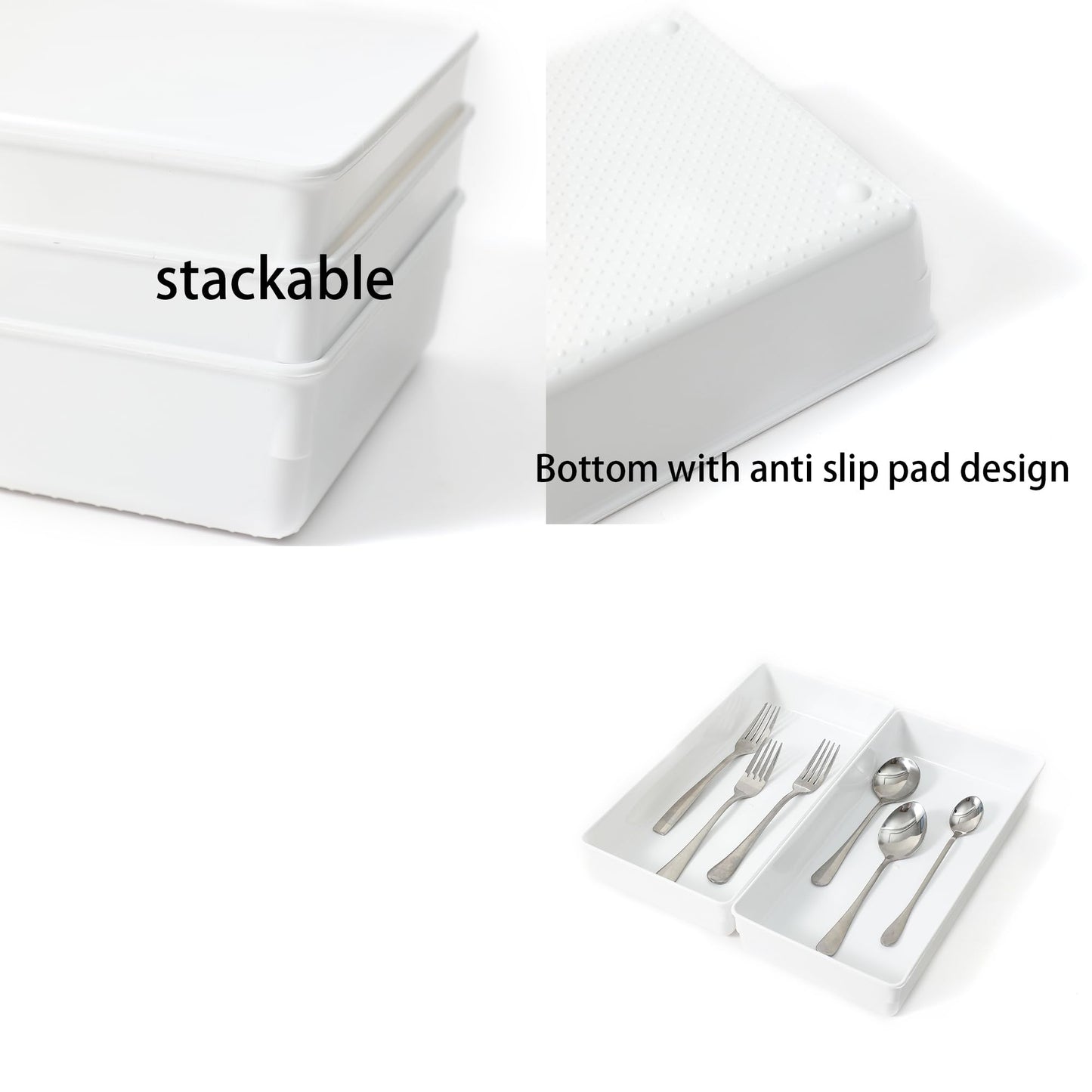 ihomecooker 3 Pack White Plastic Drawer Organizer Tray Cutlery Utensil Makeups Drawer Organizers 12" X 6"…