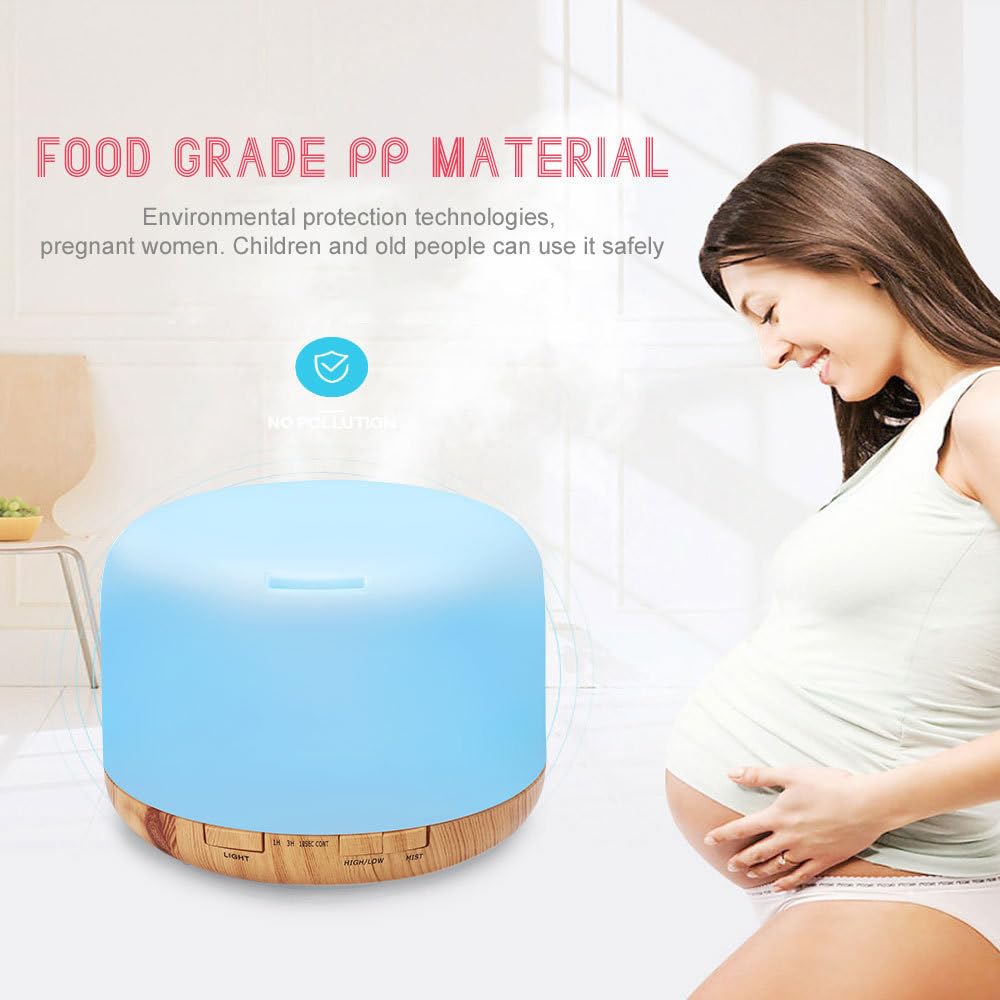 LSLCQW 500ml Essential Oil Diffuser with Remote Control, Premium Ultrasonic Aromatherapy Diffusers Scent Humidifier Vaporizer Auto-Off Timer for Large Room Home, Yellow (Light Woodgrain)