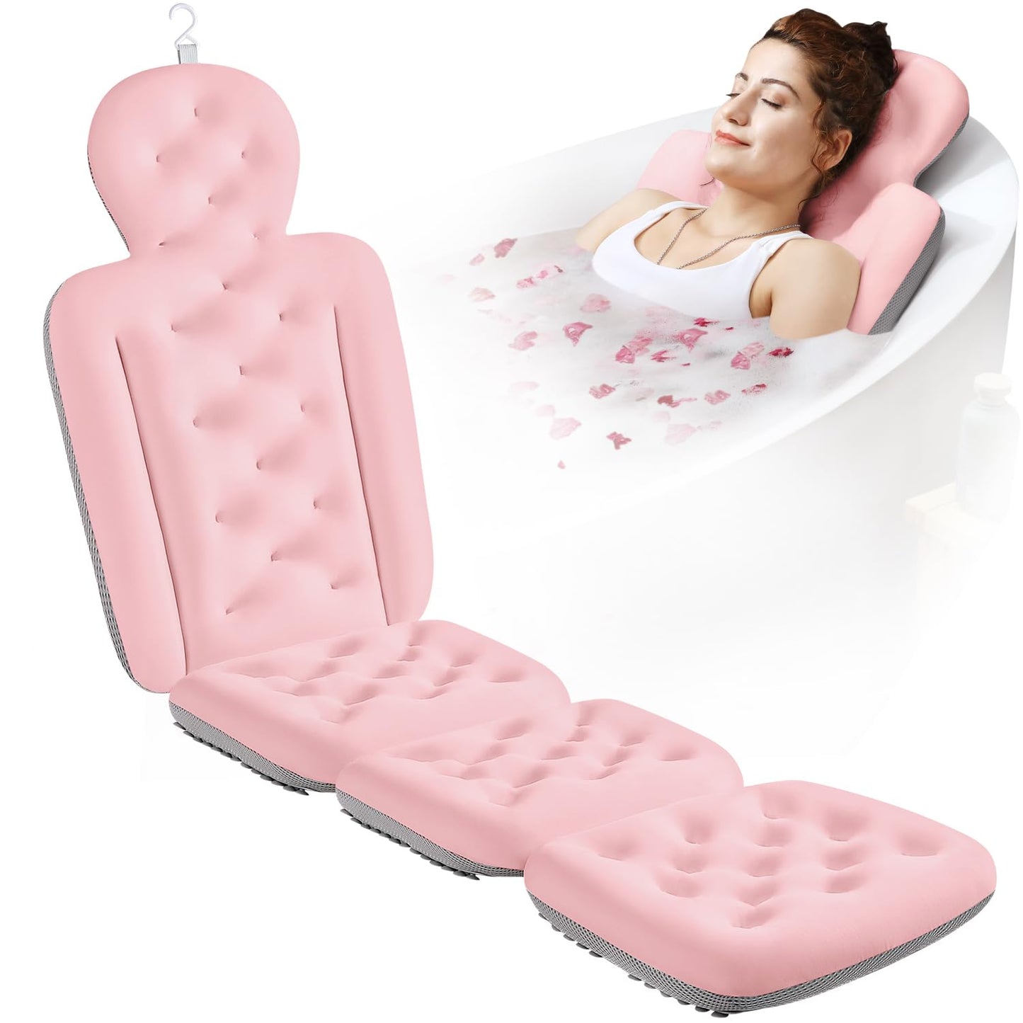 Full Body Bath Pillow for Bathtub, Thick Bathtub Cushion, Luxury Tub Pillow for Bath for Headrest Neck and Back Support Pink 60" x 16"