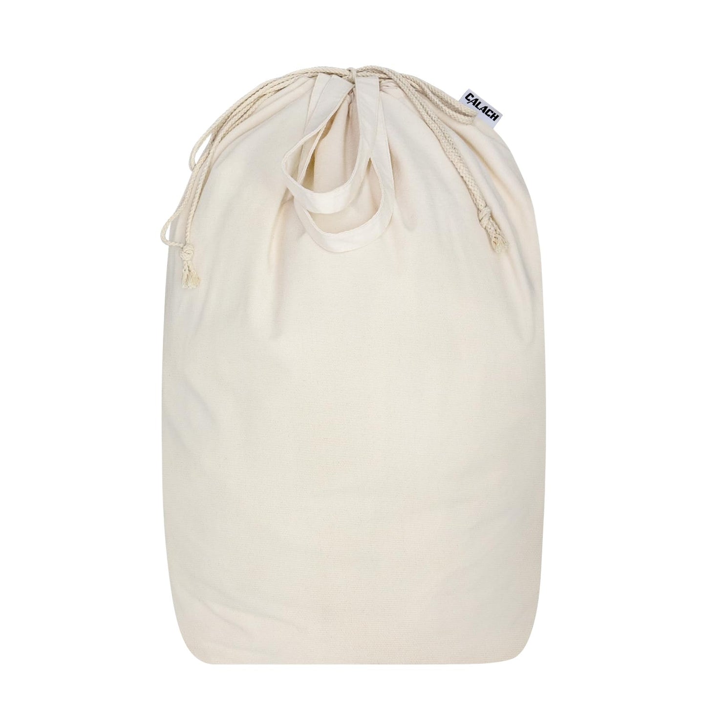 CALACH Canvas Laundry Bags with Handles & Square Base 13.8"Wx13.8"Dx27.6"H, Large Heavy Duty Laundry Hamper Bag, College Dorm Washable Drawstring Canvas Dirty Clothes Sack (Beige,1 Pack)