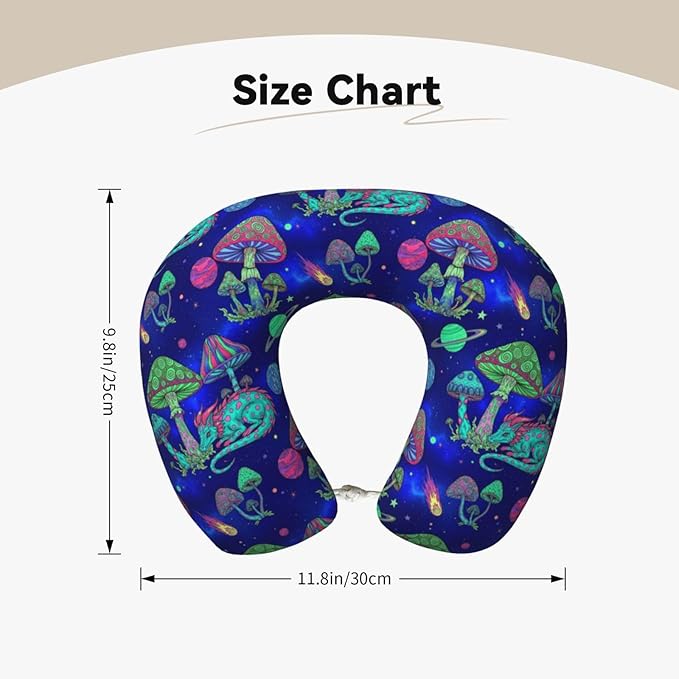 Travel Pillow for Men Women, Washable Relax U Shaped Neck Pillows for Car Head Pain Relief Sleeping Space Mushrooms