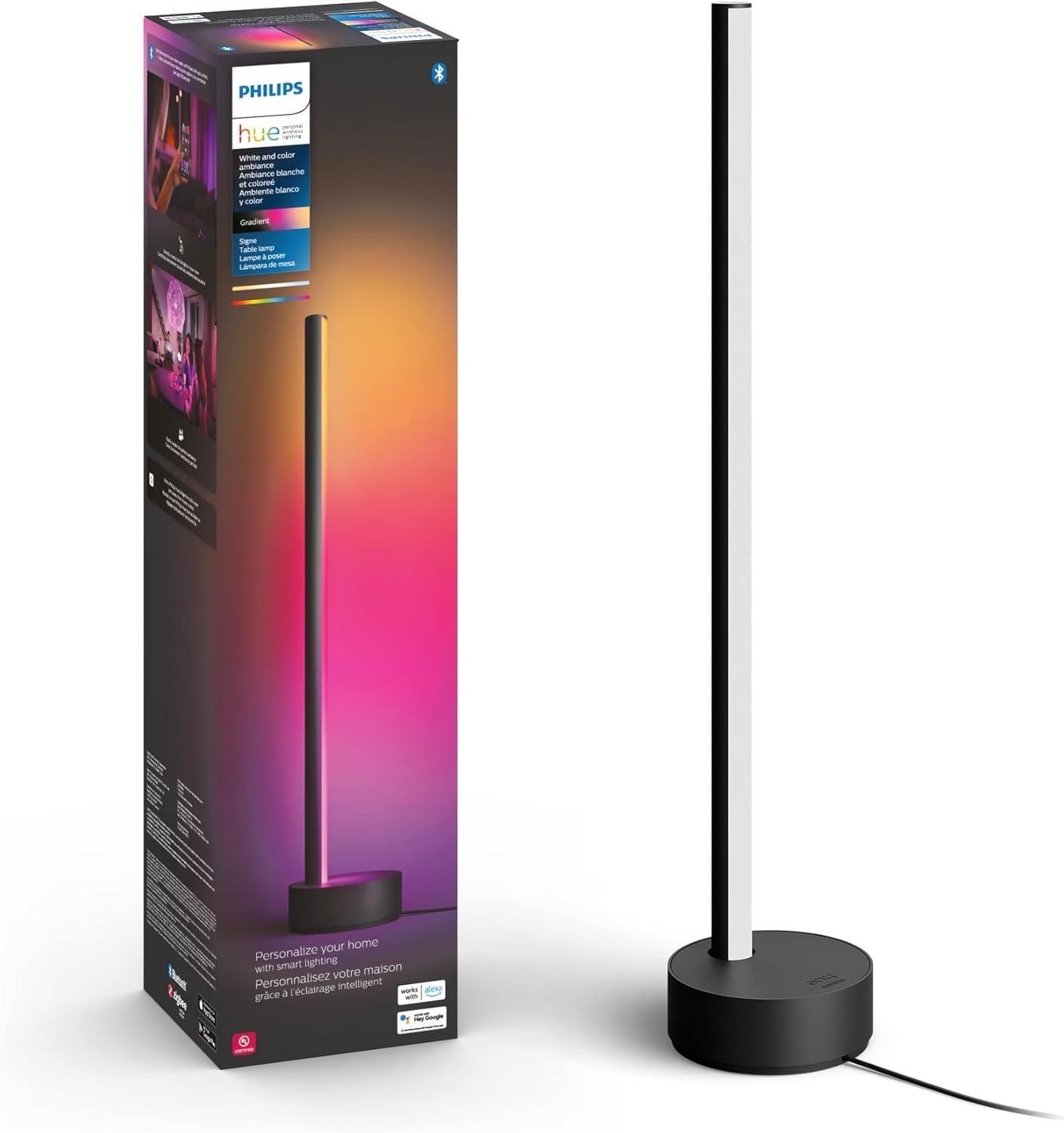 Philips Hue Signe Smart Table Lamp, Black, 1 Pack, White & Color Ambiance LED Color-Changing Light, Control LED Lamp with Hue App, Works with Alexa, Google Assistant, Apple HomeKit