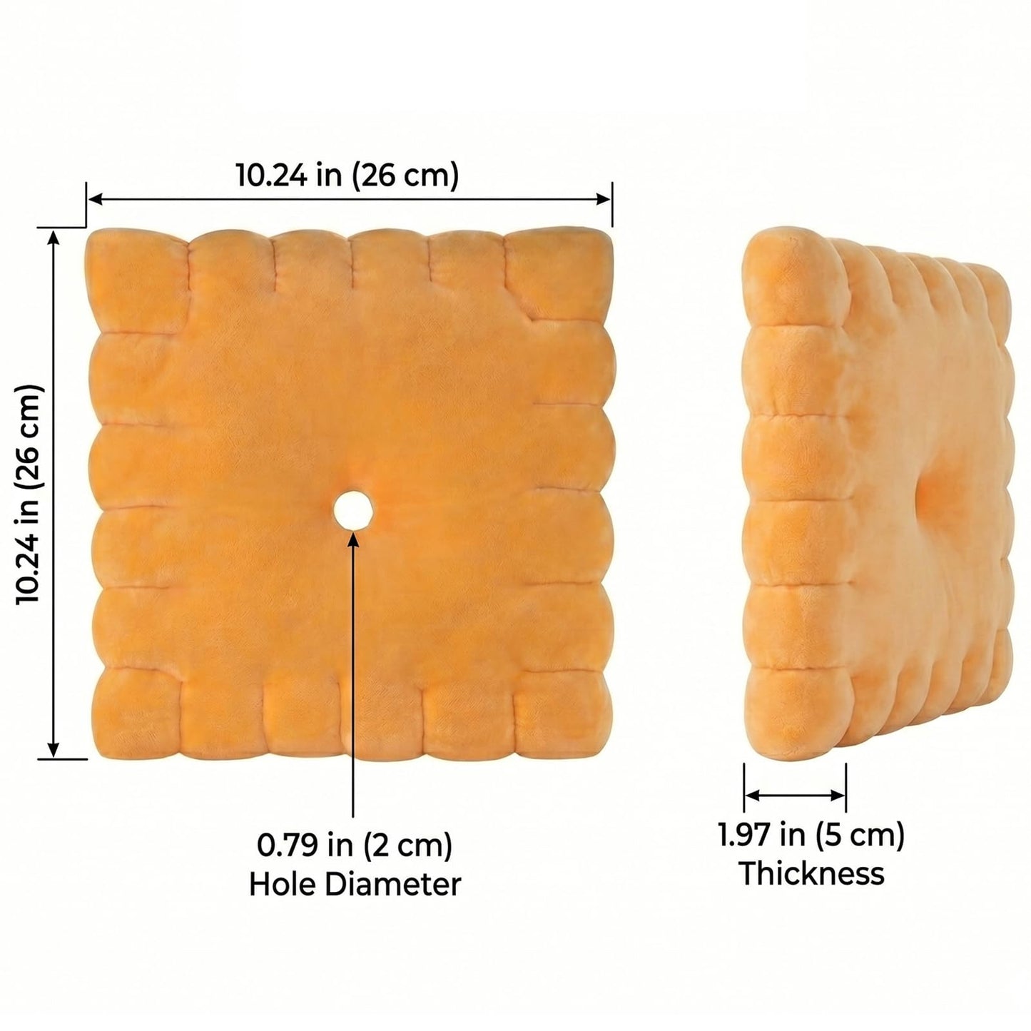 Cheese Cracker Plush Pillow – Soft High-Density Velvet Stuffed Snack Pillow, Baked Snack Cracker Shape, Cute Food Plush Cushion for Kids & Adults, Sofa Bed Travel Decor, 10.24 x 10.24 in