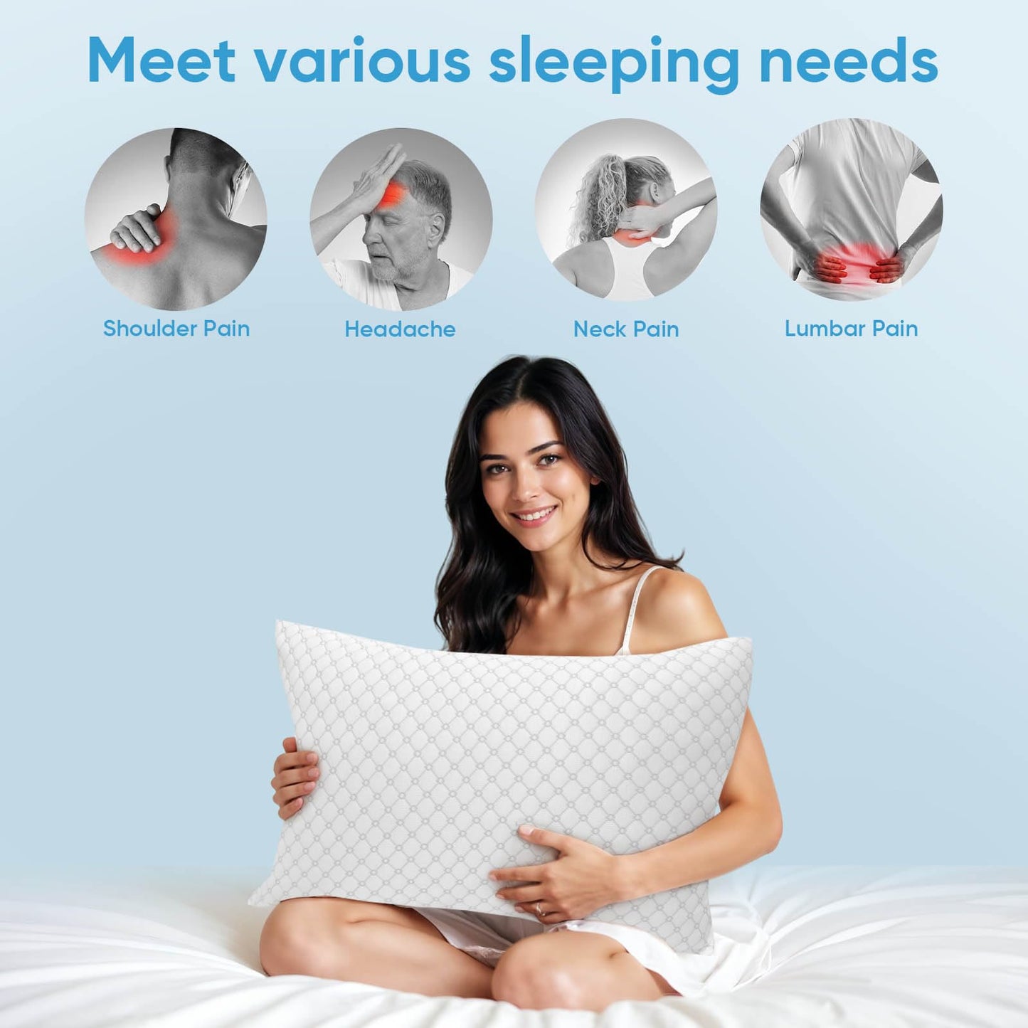 OAISZ Shredded Memory Foam Pillows, Cooling Bed Pillows Queen Size Set of 2 for Sleeping, Adjustable Firm Pillows for Side Back and Stomach Sleepers, Washable Removable Cover