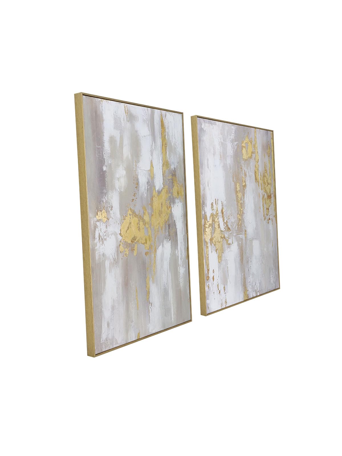 Modern Gold and Neutral Abstract Wall Art - 24x36 inch x 2, Framed Canvas Artworks - Contemporary Décor for living room，bedroom