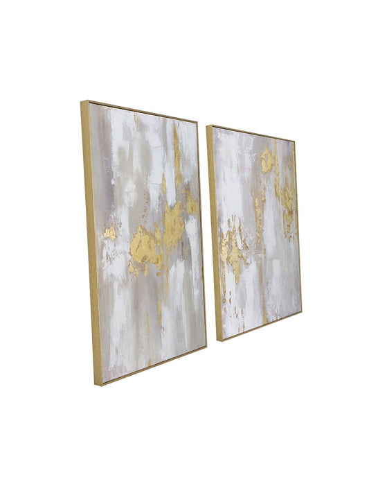 Modern Gold and Neutral Abstract Wall Art - 24x36 inch x 2, Framed Canvas Artworks - Contemporary Décor for living room，bedroom
