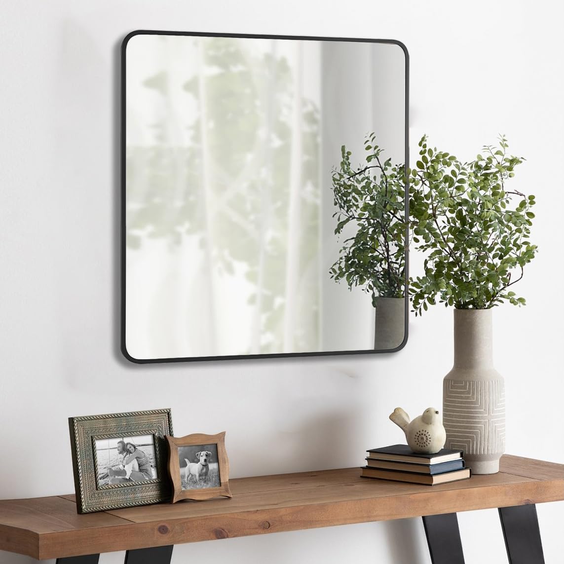LEDLUX 30x30 Inch Matte Black Bathroom Mirror - Copper-Free Mirror, Metal Frame Vanity Rectangle Wall Mounted Modern Mirror for Bedroom/Living Room/Porch Horizontal or Vertical