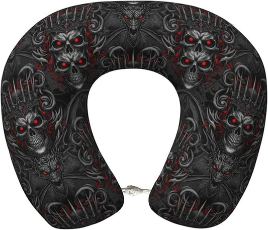 Unique Travel U Shaped Pillows Vintage Skeleton Skull King for Airplanes Car Flight, Comfortable Chin Head Neck Cushion Supporting, Polyester Removable Cover