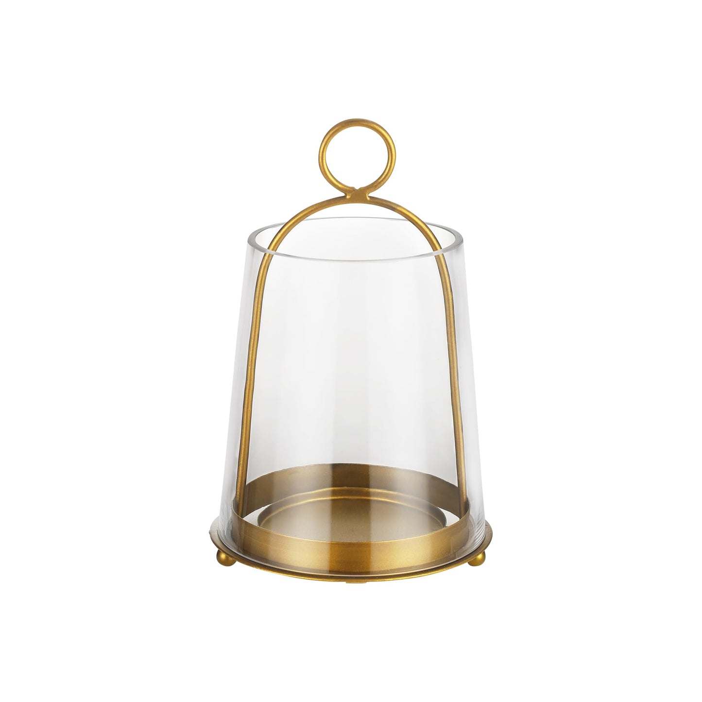 10" High Glass Lantern with Antique Brass Metal Frame andTapered Cone Shaped Glass for Pillars, Farmhouse Glass Candle Holder, Centerpiece, Dining Tables, Console Tables, Coffee Tables, Mantels