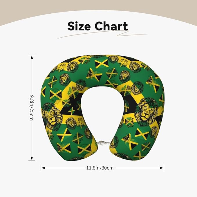 Neck Pillows for Travel Lion of Jamaica Flag, Women and Men Airplane Car Pillow, Neck Support U Shaped Pillow for Rest Pain Relief Sleeping
