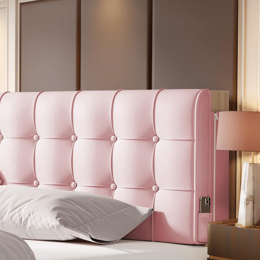 BCU Headboard Pillow Queen Size Upholstered Soft Tufted Headboard Backrest Pillow with Removable Cover for Adjustable Bed Back Support, Pink