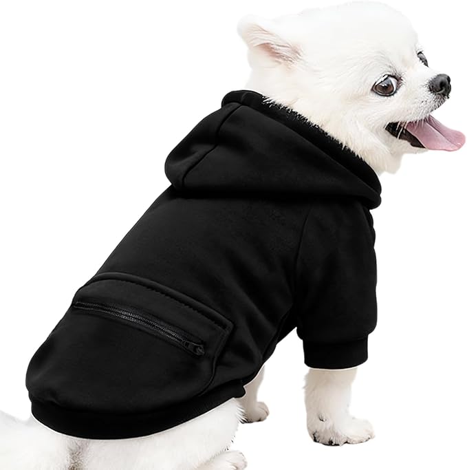 Jecikelon Pet Dog Cold Weather Coat with Pocket Winter Dog Hoodie Warm Puppy Clothes for Small Dogs Chihuahua Clothing (Small, Y02-Black)