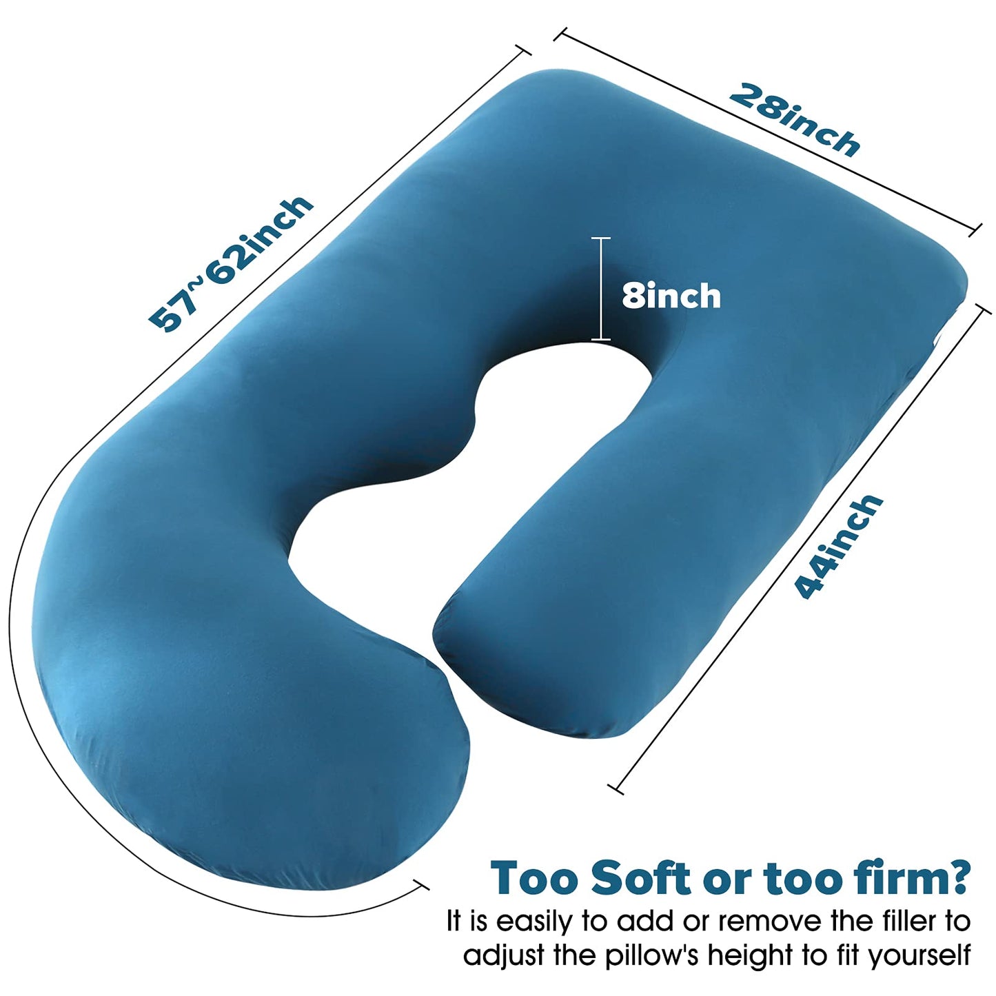 U-Shaped Full Body Pregnancy Pillow for Sleeping – 57" Maternity Pillow with Removable Cover, Support for Back, Legs, Belly & Hips (Jersey -Royal Blue)