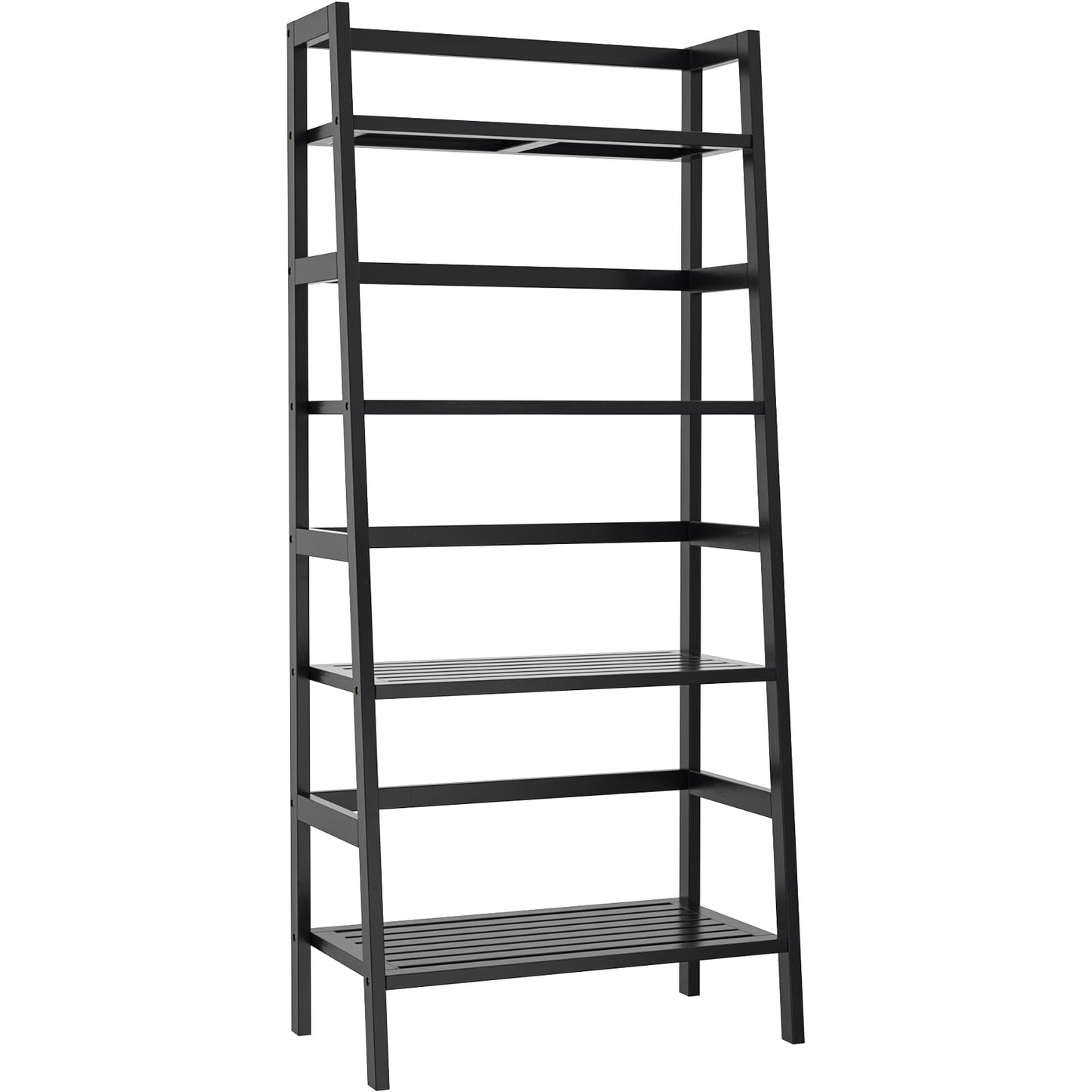 Homykic Bamboo Bookshelf 4-Tier Ladder Shelf, 49.2” Freestanding Open Bookcase Book Shelf Bathroom Storage Shelf Unit Plant Stand for Small Space, Living Room, Bedroom, Home Office, Black