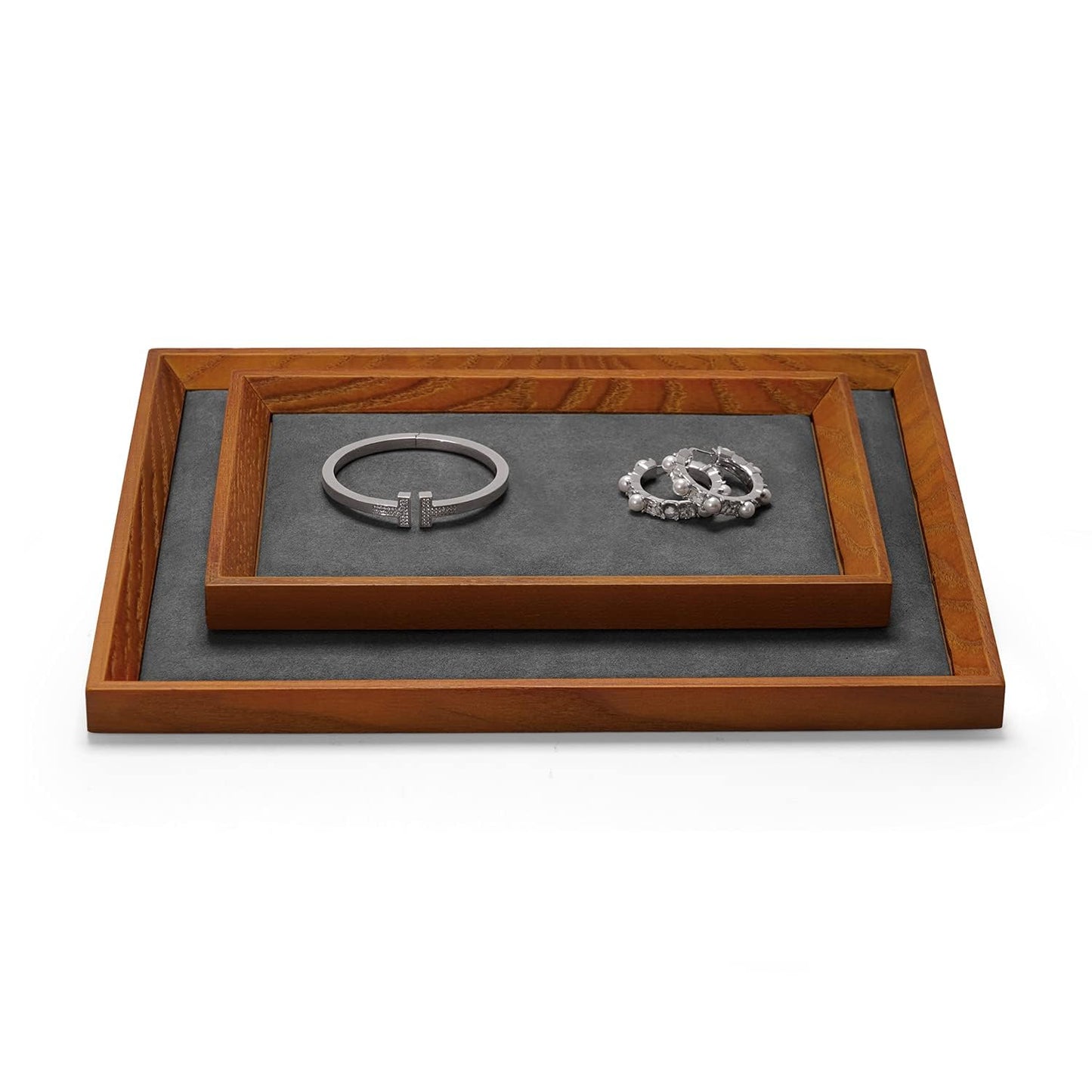 Oirlv Solid Wood Small Jewelry Tray Trade Showcase Countertop Jewelry Display Trays Rectangle Vanity Tray(Grey, Small)