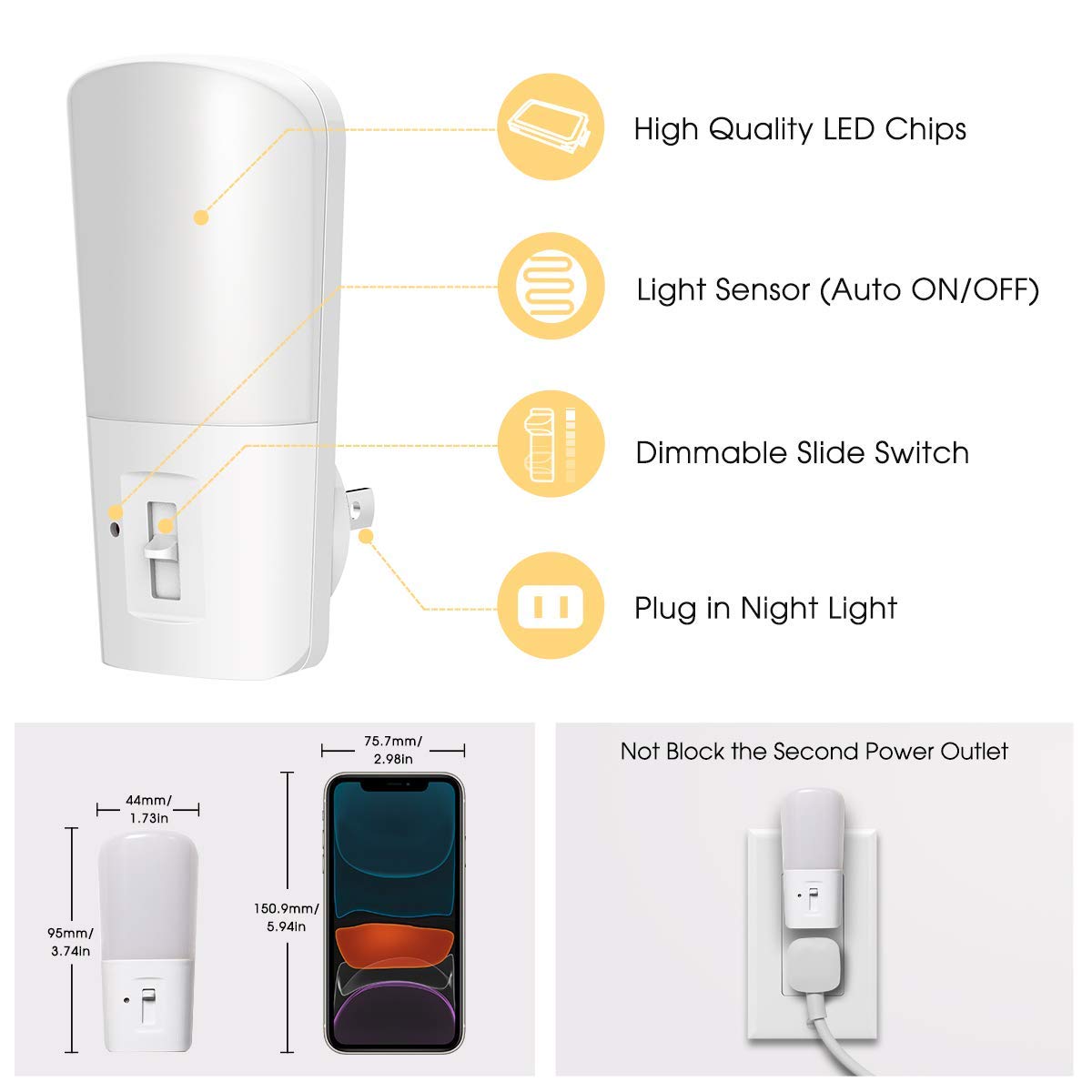 LOHAS Plug in Night Light, Dimmable LED Night Light with Dusk to Dawn Sensor, 5-80LM Sleep Aid Mini Light for Nursery Kids, 4 Pack
