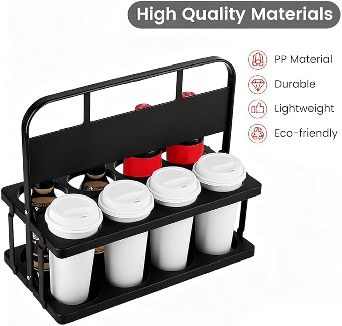 Reusable Drink Carrier with Handle for Food Delivery Drivers, Portable 8 Cup/Coffee Holder Accessories for Delivery, Foldable Drinks Caddy with Tray, Car Durable Plastic Festive Bottle, Vacation