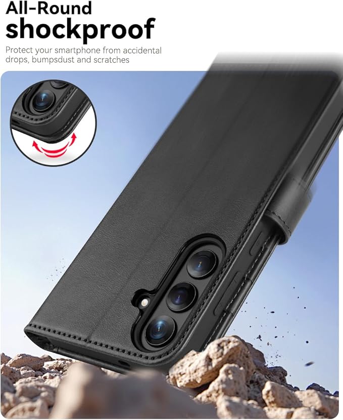 OCASE Compatible with Galaxy S25 Wallet Case, PU Leather Flip Folio Case with Card Holders RFID Blocking Kickstand [Shockproof TPU Inner Shell] Protective Phone Cover 6.2 Inch 2025, Graphite