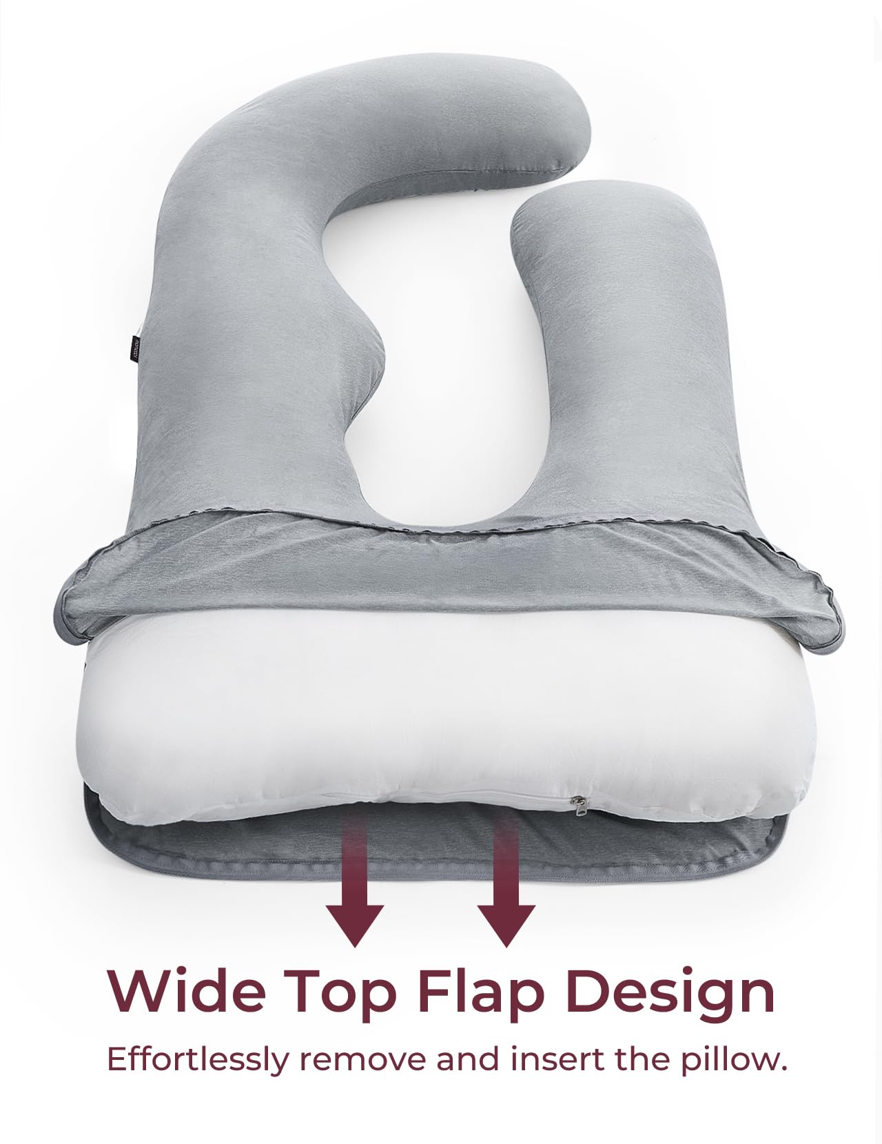 Momcozy Cooling Cover for Pregnancy Pillows, U-Shaped Full Body Maternity Pillow for Side Sleepers 57 Inch - Support for Back, Hip, Belly, Legs for Pregnant Women, Pillowcase Only