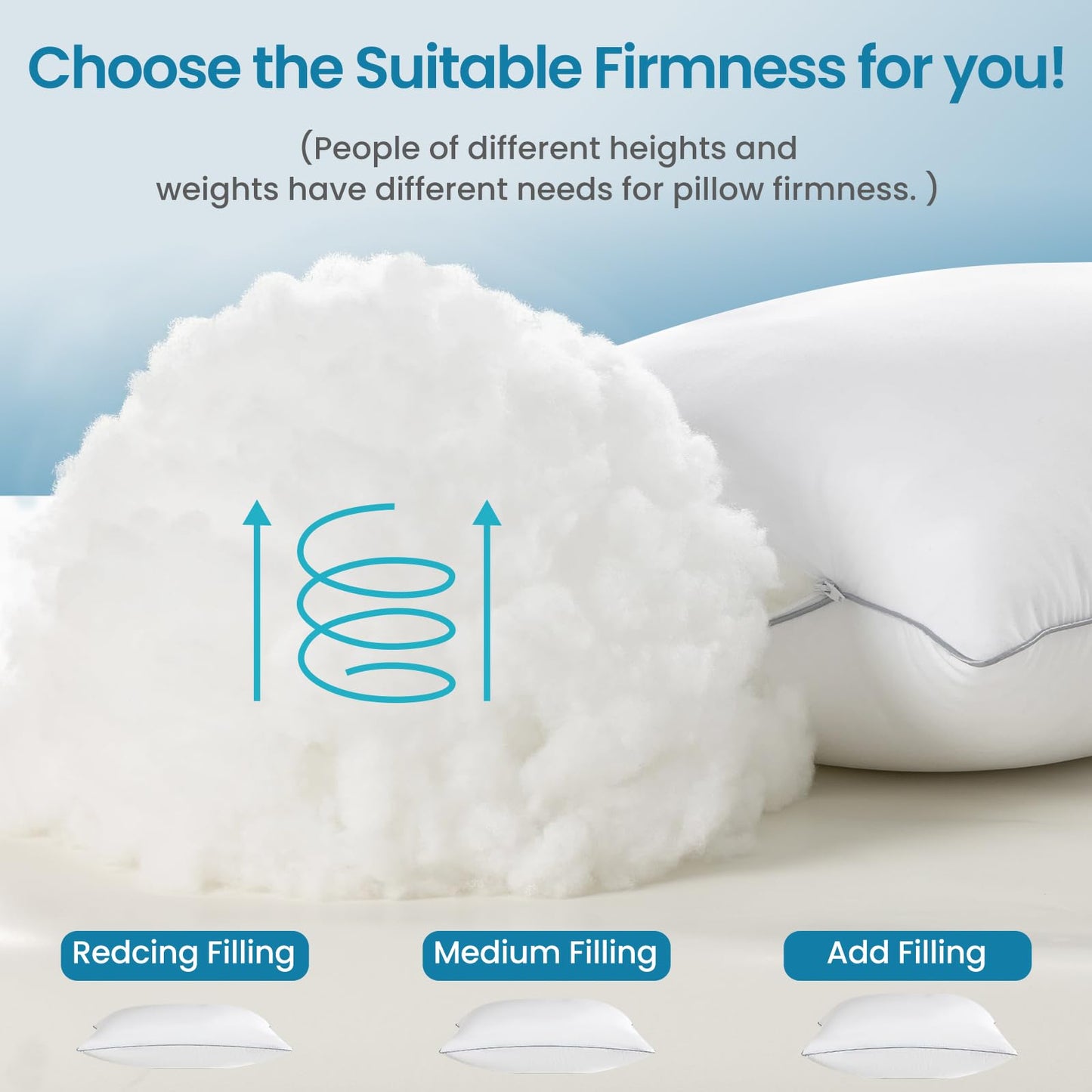 FP FLEXPEDIC Pillows Queen Size Set of 2 - Firm Adjustable Bed Pillows for Bed, Fluffy and Supportive, Hotel Quality, Adjustable Original Down Alternative Filling for Side, Back Sleepers