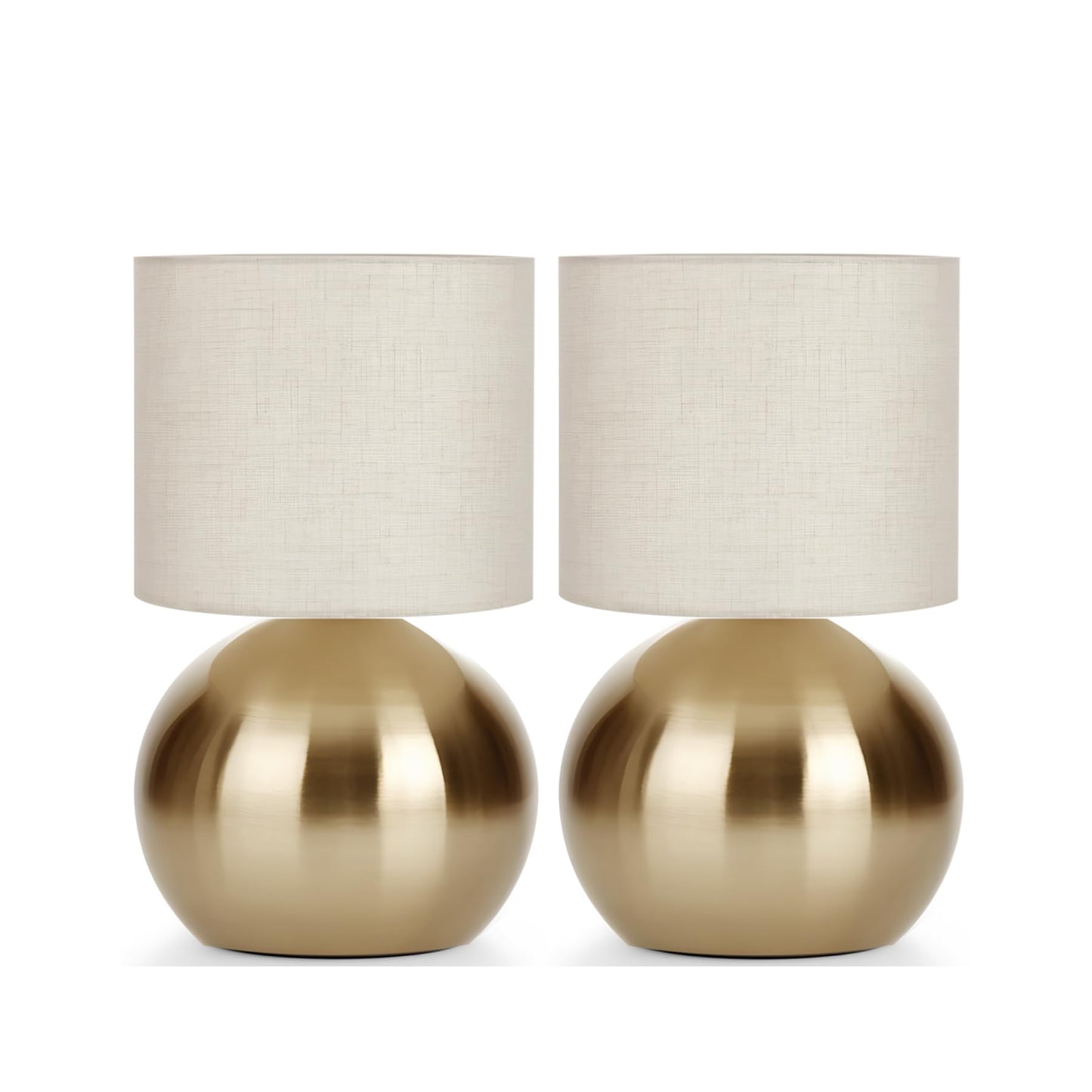 LHYueTong Modern Small Table Lamp Set of 2, Minimalist Nightstand Bedside Lamps with One-Button Inline Switch, H 10.4 Inch Desk Light for Bedroom, Living Room,Including Light Bulb（Golden）