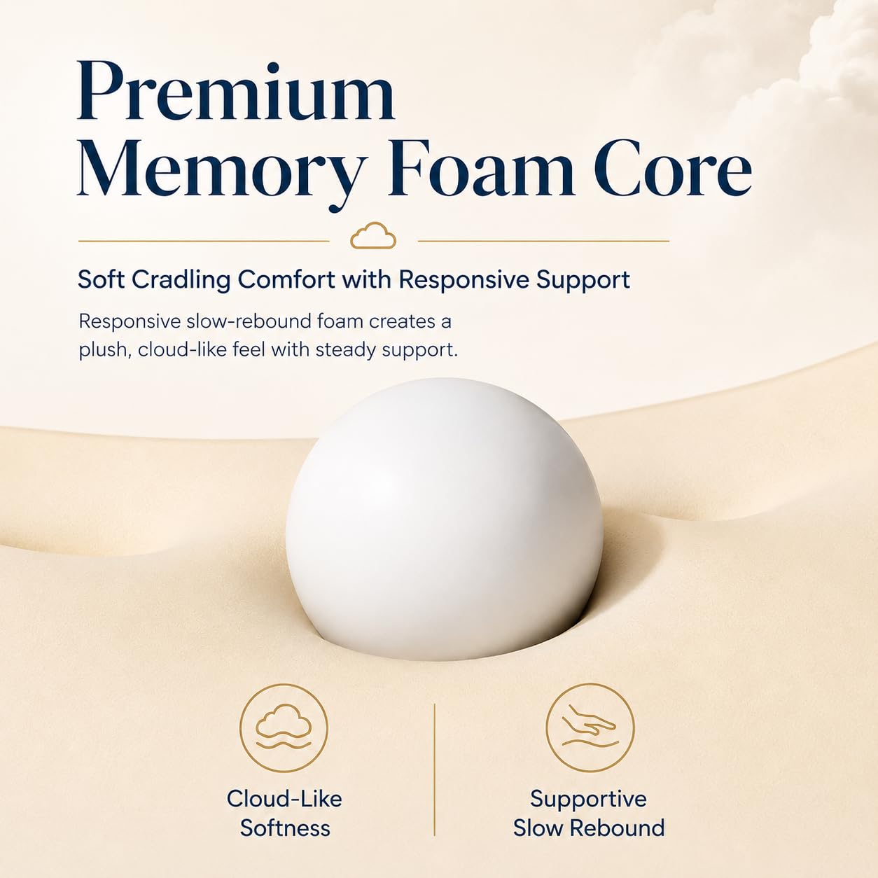 EOGBM Cloud Pillow, Ergonomic Memory Foam Pillow for Side, Back & Stomach Sleepers, Pressure Relief Neck Support Pillow for Head, Neck & Shoulder Comfort, Cooling Breathable Cover (White)