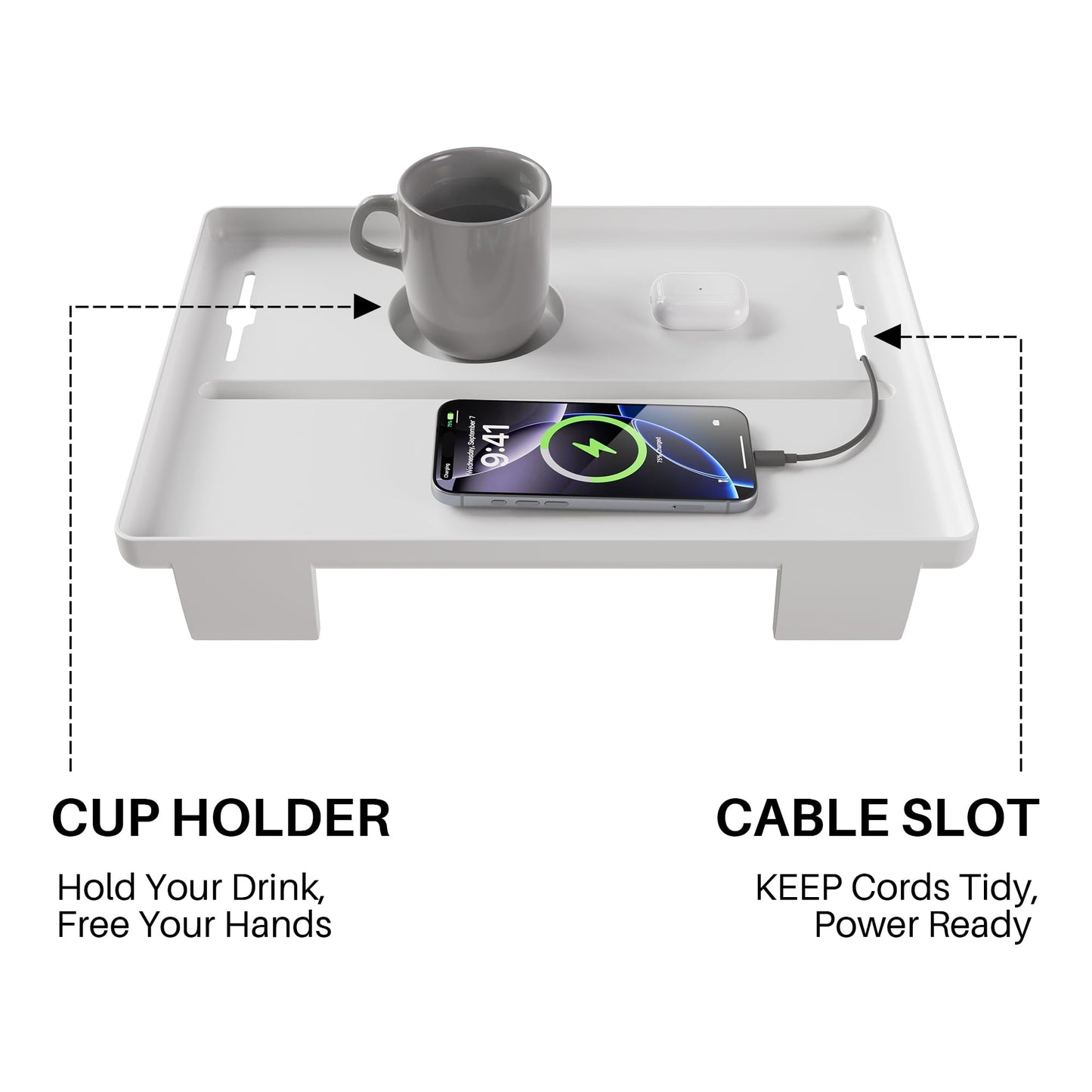 JOYMOOP Clip-On Bedside Shelf for Bunk Beds, Dorm Room Essentials, Bedside Caddy, No-Tool Install Bed Side Table Storage for Loft, Platform Beds, Nightstand Caddy for Phone, Glasses, Book (White)