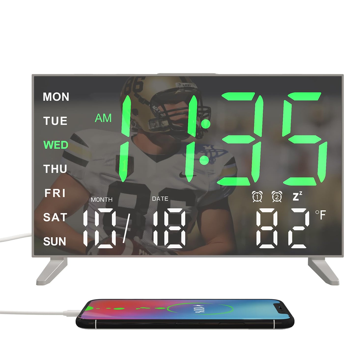 MEISHIDA Alarm Clocks for Bedrooms, Small Digital Clock, LED Mirror Alarm Clock with USB Ports, Desk Clock for Kids, Dual Alarms, Snooze, 4 Levels Brightness, 12/24H (Grey)