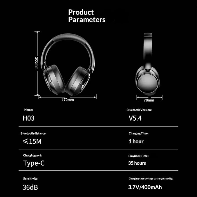Noise Cancelling Headphones,Wireless Bluetooth 5.4 Over-Ear Headphones,ANC Active Noise Canceling, Long Battery Life, and a Foldable Design Make it Suitable for Travel, Sports, and Gaming. (1pcs)