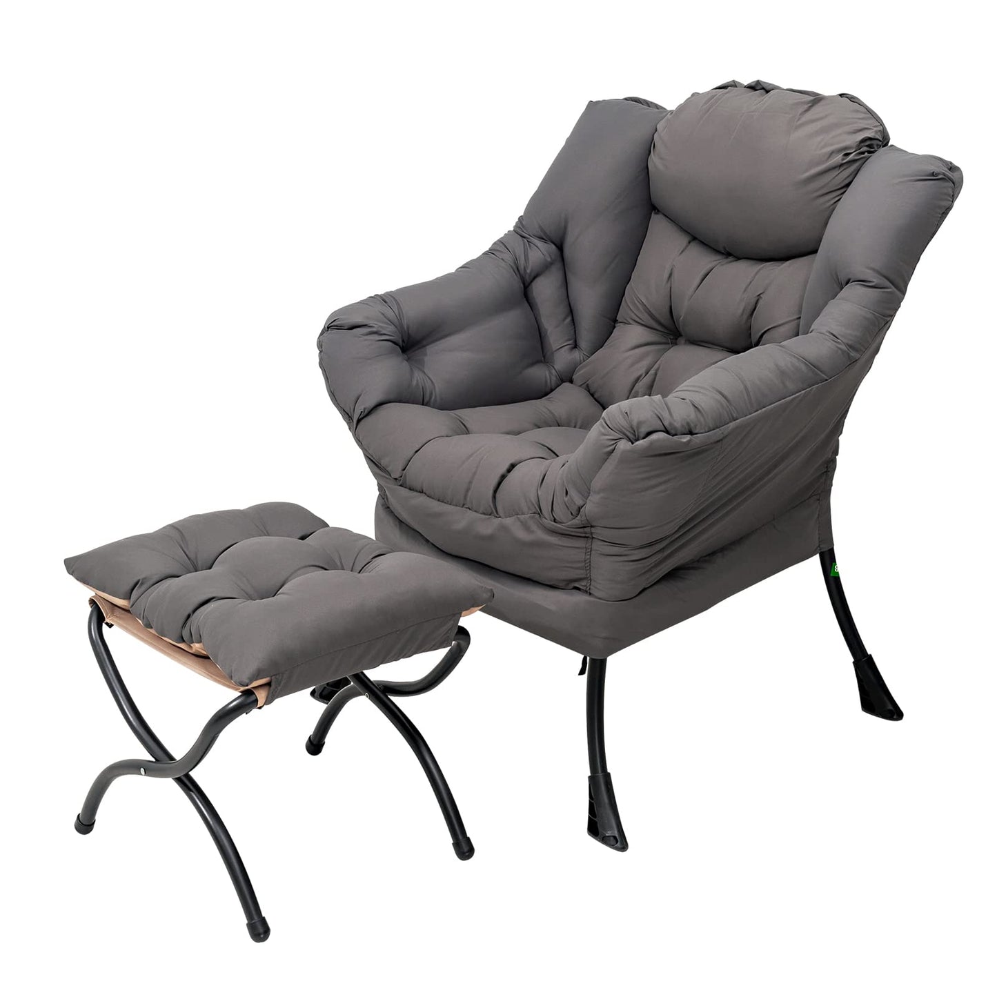 YOTATING Lazy Chair with Ottoman, Lounge Accent Arm Chair with Armrests, Side Pocket and Footrest, Leisure Upholstered Sofa Reading Chair with Footstool for Living Room Bedroom, Dark Grey