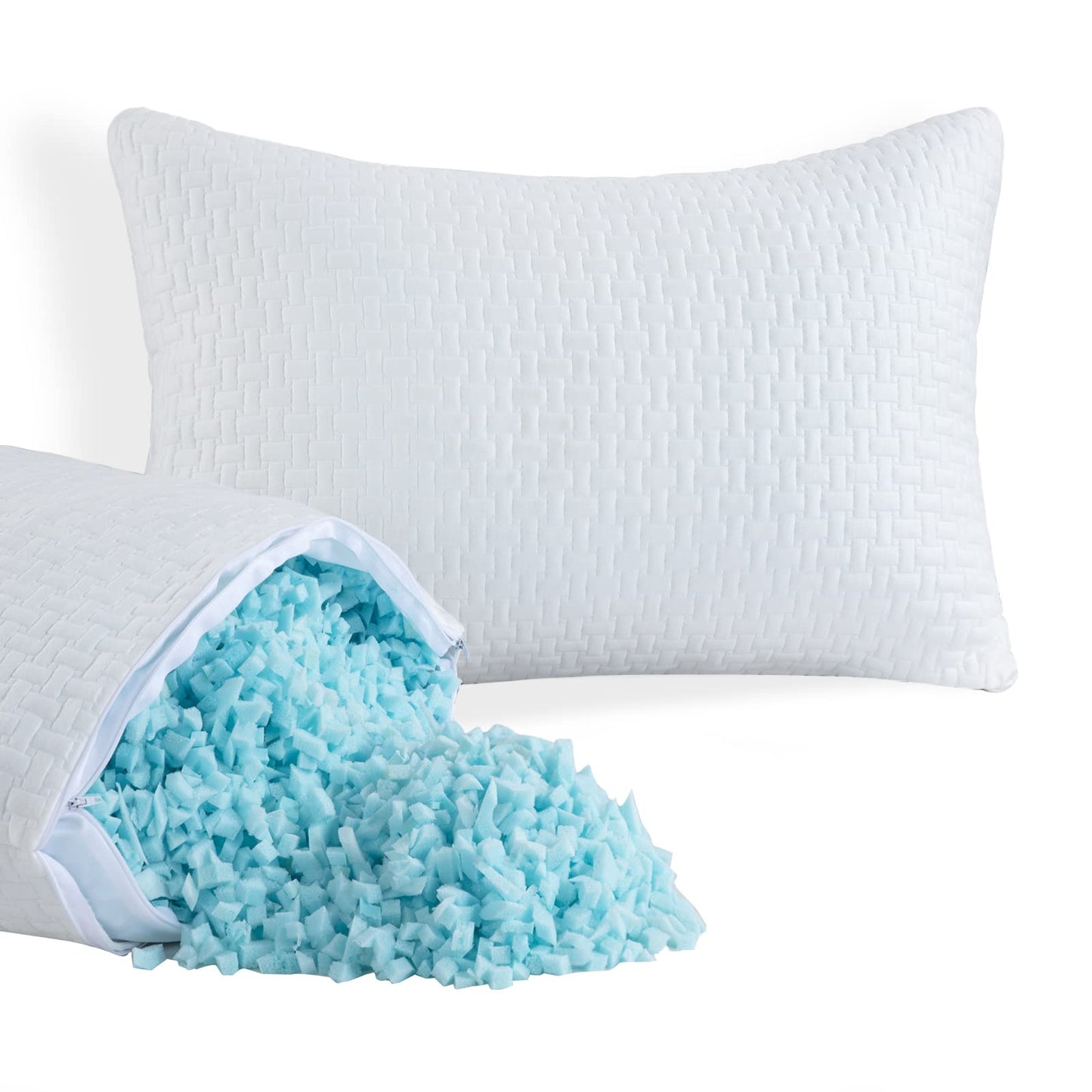 HOMBYS 2 Pcs Extra Firm Bed Pillows for Sleeping, Shredded Memory Foam Pillows Queen Size, for Side, Back, Stomach Sleepers, 40% Viscose Derived from Bamboo Cooling Cover