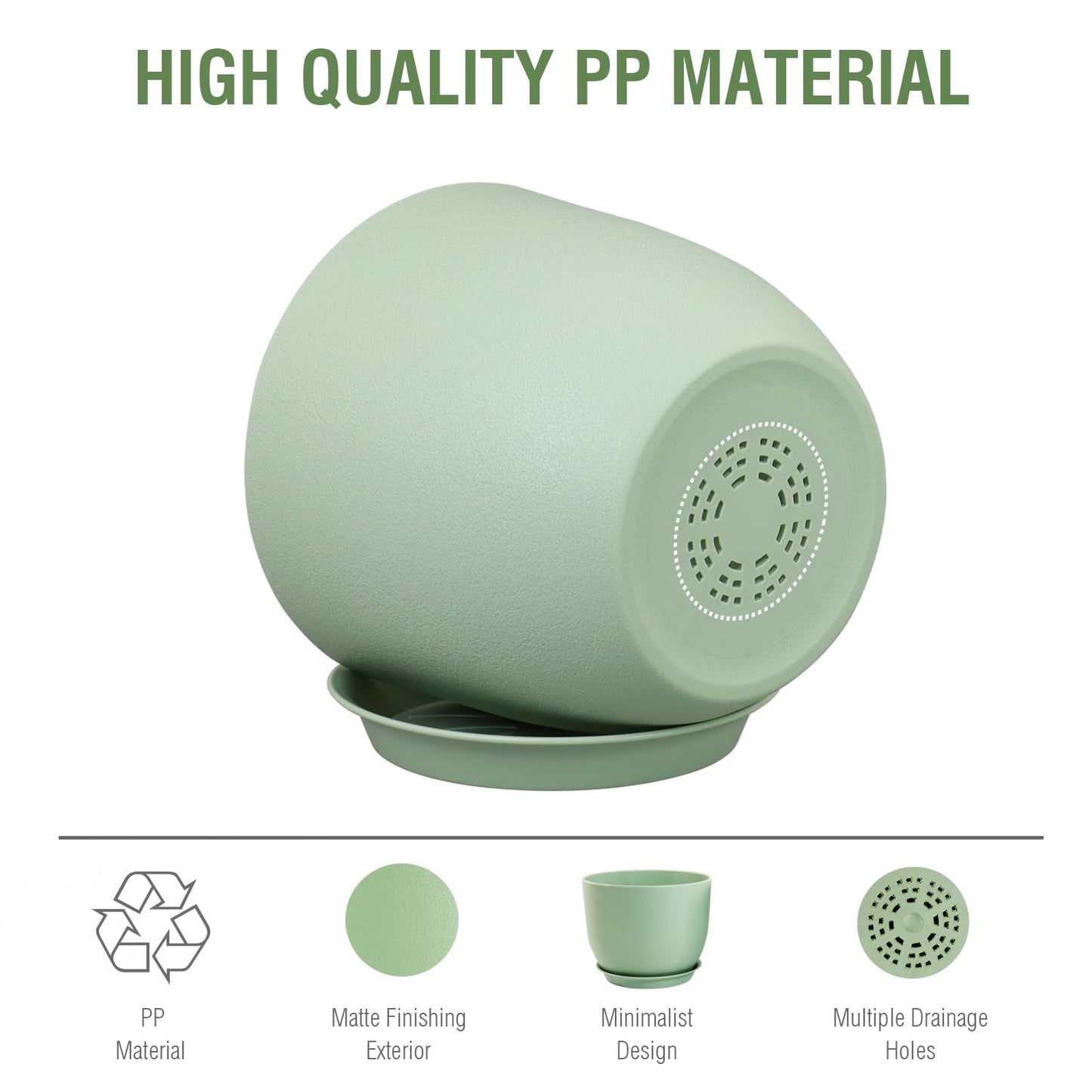 Meowell 12 inch Big Plant Pots, Plastic Planters with Drainage Holes and Trays, Flower Pots for Indoor Outdoor Plants, Modern Decorative Pots for Garden House Plants, Green